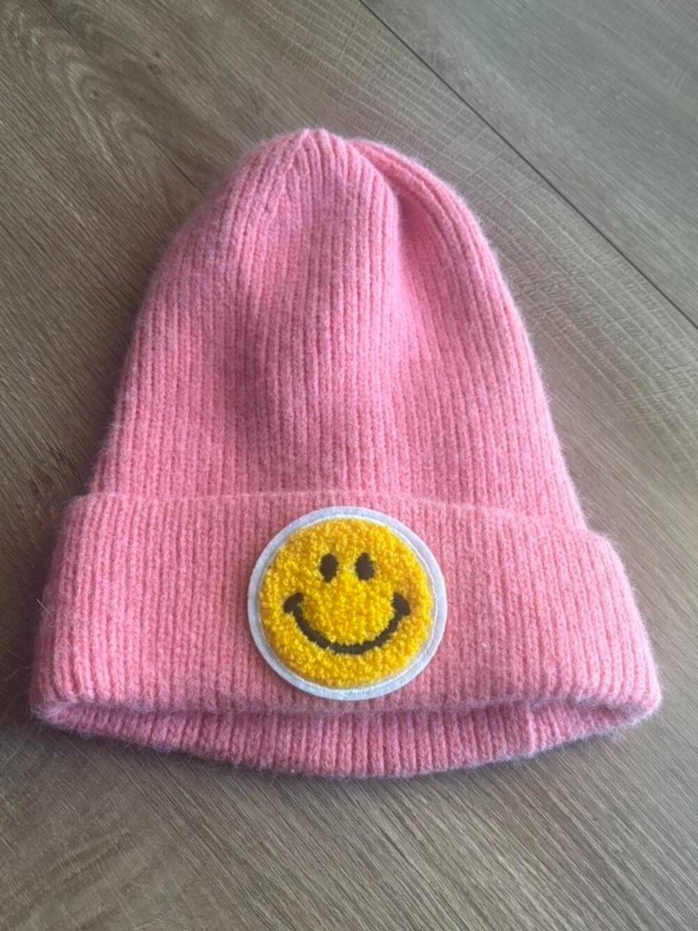 Pink Smiley Face Beanie | Soft Knit Winter Hat